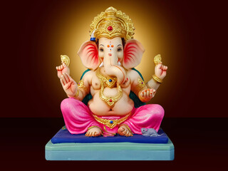 Photograph of Lord ganapati Idol, Happy Ganesh Chaturthi , Ganpati cutout on beautiful Background.