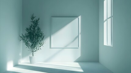 Interior design of modern living room with cabinet and mock up blank frame.