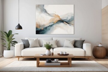Abstract Artwork Above a White Sofa in a Modern Living Room