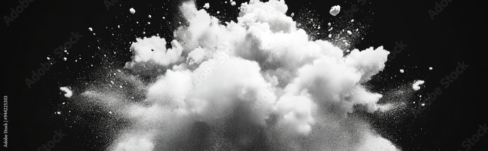 Aufkleber White powder explosion on black background in a 3D cartoon rendering Abstract white dust texture