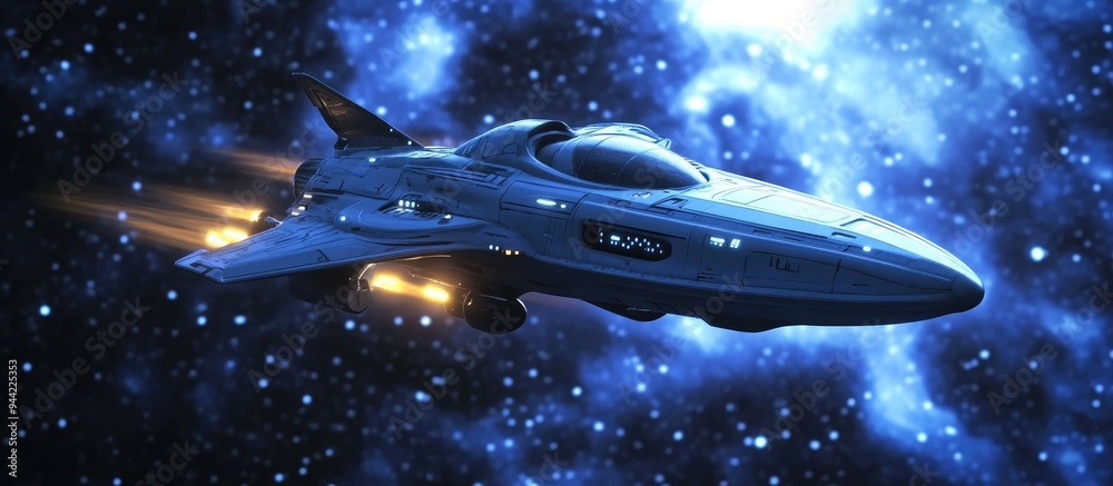 Poster 3d cartoon depiction of a spaceship in outer space
