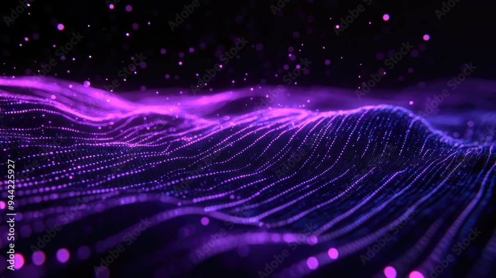 Aufkleber abstract ultraviolet landscape set against a dark background with a purple cyberspace grid depicting