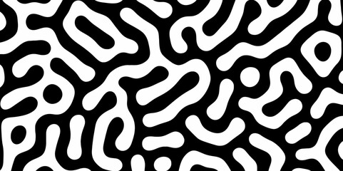 Abstract Turing organic wallpaper with background. Turing reaction diffusion monochrome seamless pattern with chaotic motion. Natural seamless line pattern. Linear design with biological shapes.