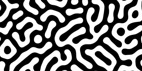 Abstract Turing organic wallpaper with background. Turing reaction diffusion monochrome seamless pattern with chaotic motion. Natural seamless line pattern. Linear design with biological shapes.