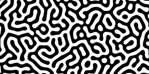 Abstract Turing organic wallpaper with background. Turing reaction diffusion monochrome seamless pattern with chaotic motion. Natural seamless line pattern. Linear design with biological shapes.