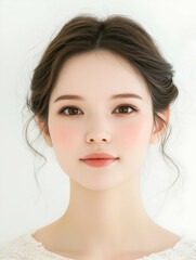 Naklejka premium Minimalist Beauty Portrait with Soft Natural Makeup and Clean Background