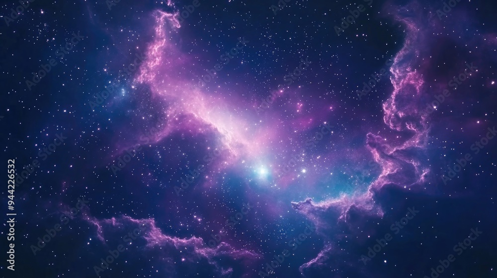 Poster Outer space illustration with watercolor texture featuring a 3D cartoon rendering of nebula and stars