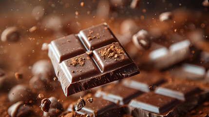 Chocolate Bar with Cocoa Powder Falling, Realistic Image