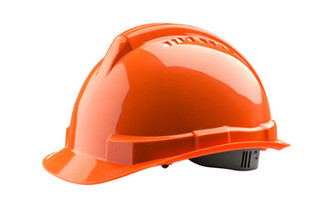 Fototapeta premium A vibrant orange hard hat designed for safety, showcasing its smooth finish and built-in ventilation, ideal for construction work and protection. Transparent background PNG