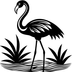 Flamingo Silhouette on Water Vector Art