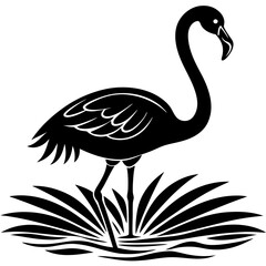 Flamingo Silhouette on Water Vector Art