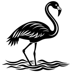 Flamingo Silhouette on Water Vector Art