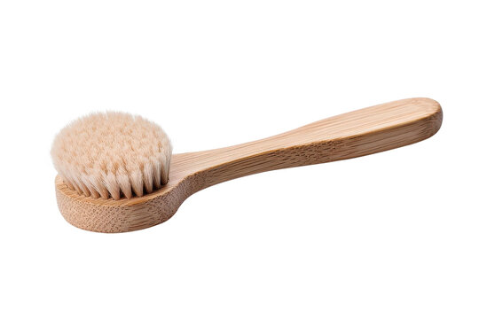 A wooden bath brush with soft bristles, ideal for gentle exfoliation and skincare routines at home isolate on transparency background