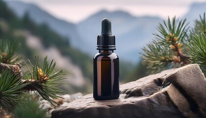 Fototapeta premium cedar essential oil in a dark glass bottle