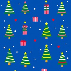 Christmas gift pattern illustration with colorful trees and gifts