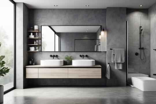 Modern Bathroom with Double Sinks and Walk-in Shower