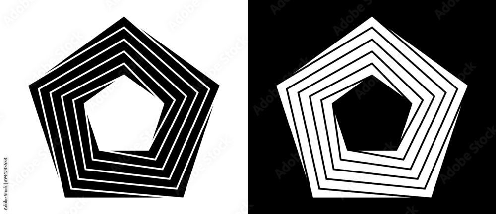 Aufkleber geometric spiral pentagon shape as modern design element or icon. black shape on a white background 