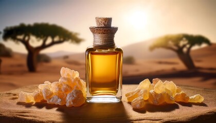  frankincense essential oil in an ornate glass bottle
