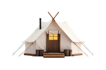 Beautiful glamping tent with wooden accents, perfect for outdoor adventures and cozy getaways in nature isolate on transparency background