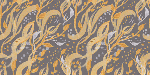 Fototapeta premium Seamless monochrome watercolor pattern with abstract wildflowers drawn in watercolor