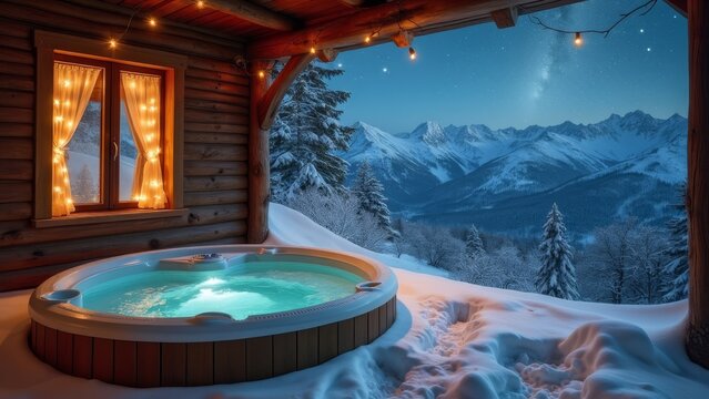 Luxuri&ouml;ser Whirlpool auf Dachterrasse mit Aussicht