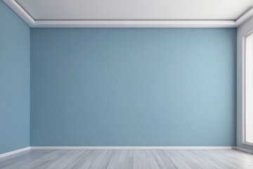 Empty Room with Light Blue Wall and White Wood Floor