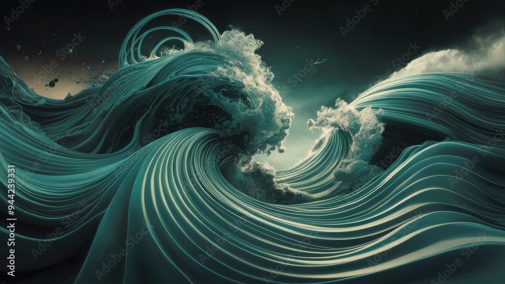 Poster dynamic wave patterns: a composition of swirling and twisting interactions in popular science and ed