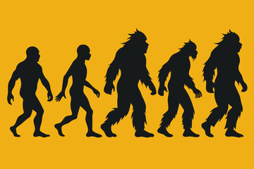 An array of Bigfoot silhouette illustrations showcasing different walking poses of the mythical creature, capturing its iconic and mysterious character.
