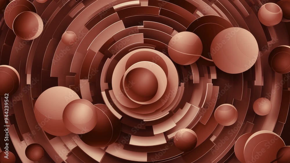 Poster dynamic abstract background featuring a gradient of brown circles with a geometric oval pattern. 3d 