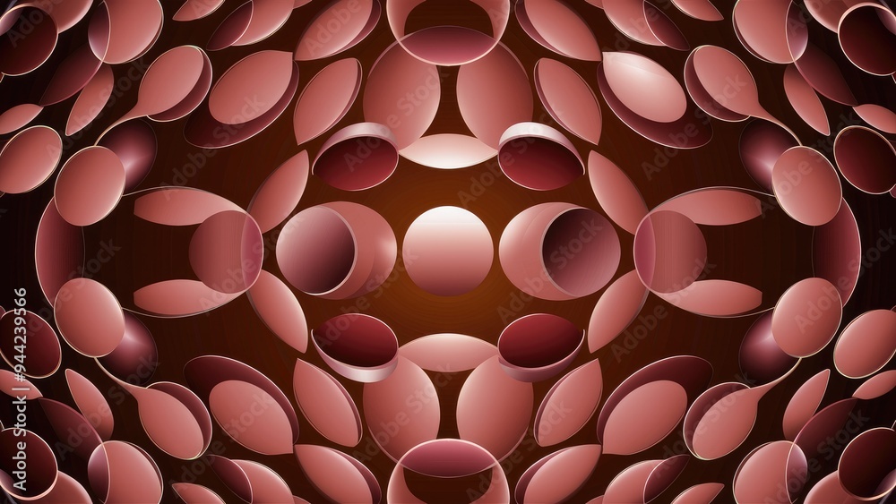 Poster dynamic abstract background featuring a gradient of brown circles with a geometric oval pattern. 3d 