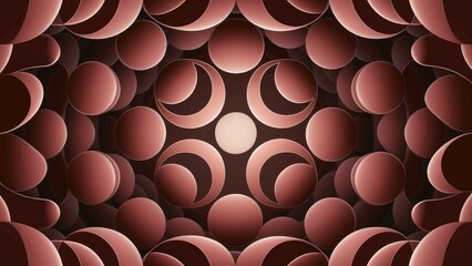  Dynamic abstract background featuring a gradient of brown circles with a geometric oval pattern. 3D illustration and wallpaper design.
