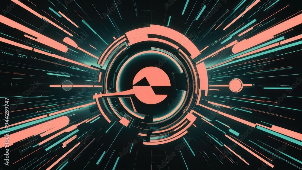 Poster dynamic abstract shapes on a dark backdrop. concept of retro-futurism and digital interface in a dig