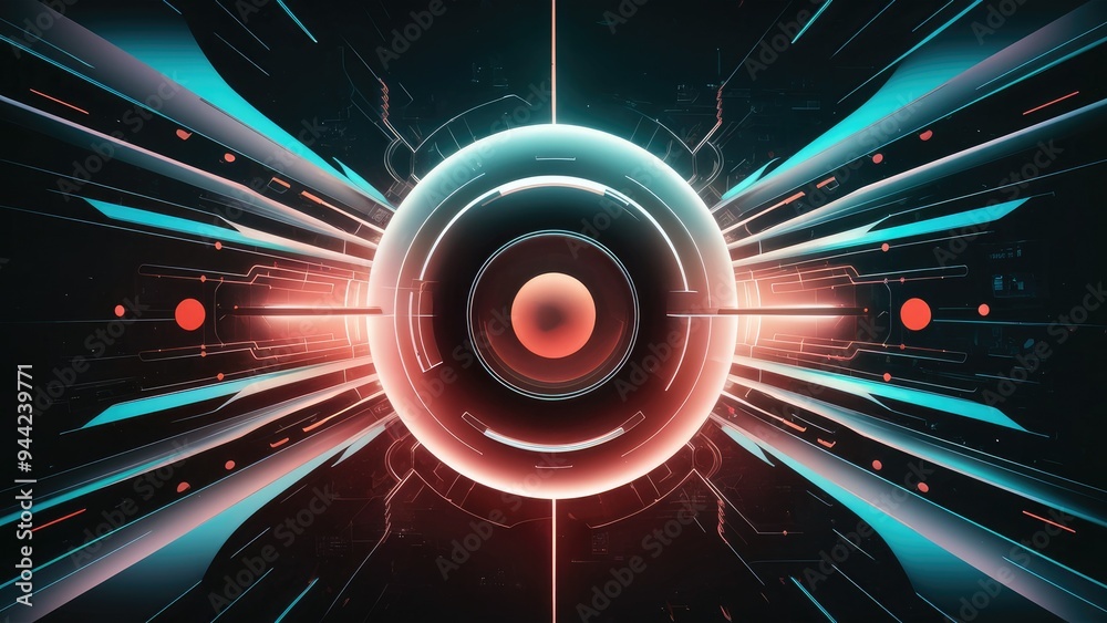 Poster dynamic abstract shapes on a dark backdrop. concept of retro-futurism and digital interface in a dig