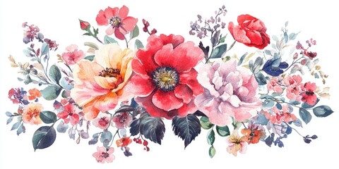 Watercolor illustration of flowers featuring a large set of elements Suitable for textile design wallpapers and greeting cards