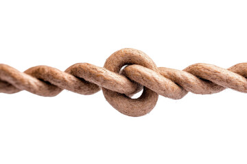 Obraz premium Close-up of a twisted rope with a knot, showcasing natural textures and details, perfect for themes of strength and connection isolate on transparency background