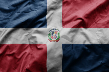 waving colorful realistic national flag of dominican republic .