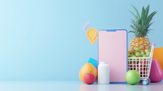 A digital wallet app showing a detailed budget breakdown, with categories for groceries, utilities, and entertainment, 3D illustration