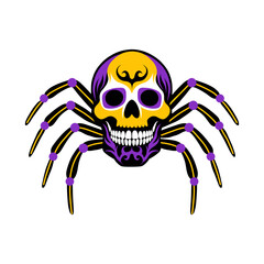 Fun skull with spider legs on white background.