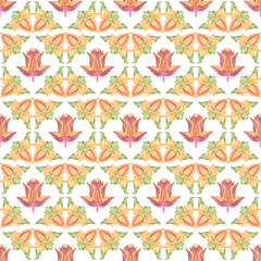 Hand drawn watercolor Russian traditional floral ornament seamless pattern isolated on white background. Illustration can be used for textile, fabric, scrapbook and other printed products.