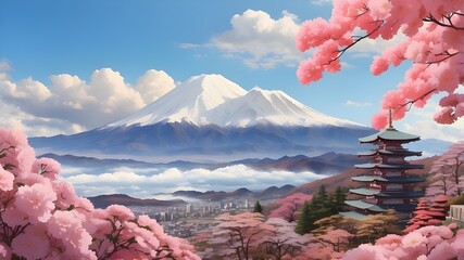 mountain and blossoms