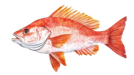 Watercolor illustration of a Schoolmaster Snapper Fish in a side view created in a hand drawn style