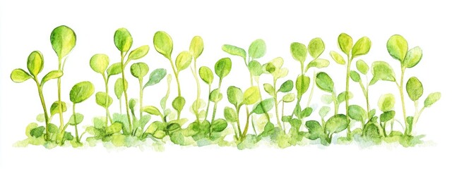 Watercolor illustration of sunflower microgreens showcasing young seedlings as a nutritious food supplement Clipart featuring plants suitable for gardening and culinary use on a white background