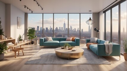 Fototapeta premium Modern apartment and sunrise