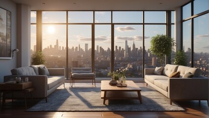 Fototapeta premium Modern apartment and sunrise
