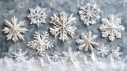 seasonal paper decor, intricate snowflakes delicately crafted on textured paper, enhancing the christmas decorations with an elegant flair