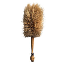 A vintage dusting tool featuring a fluffy bristle head, isolated on white background, transparent background