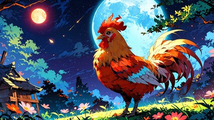 Fototapeta premium vibrant mystical scene featuring Chinese zodiac rooster background