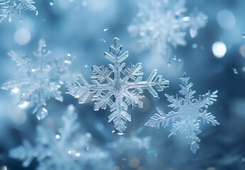 Blue christmas background with transparent snowflakes