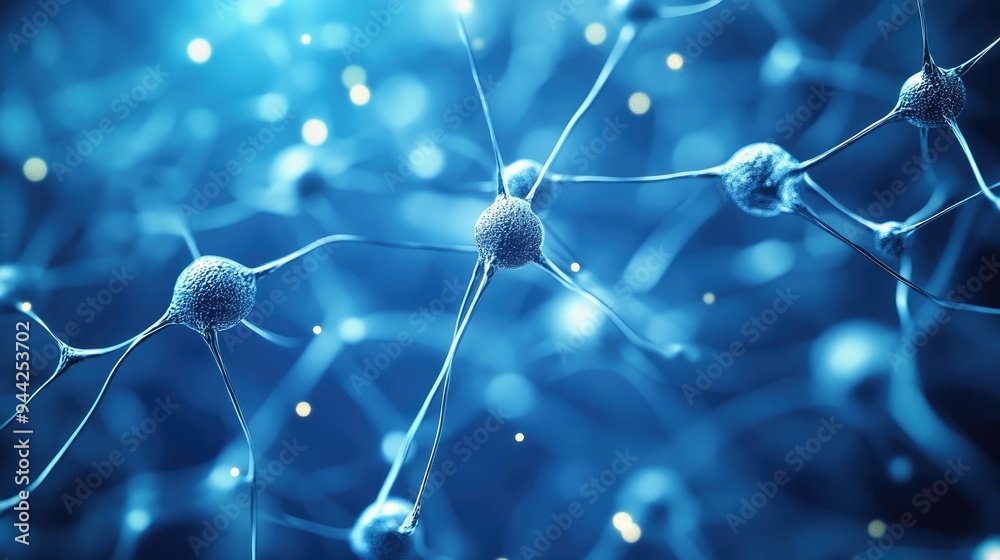 Poster abstract representation of neural connections against a blue backdrop technological design element r