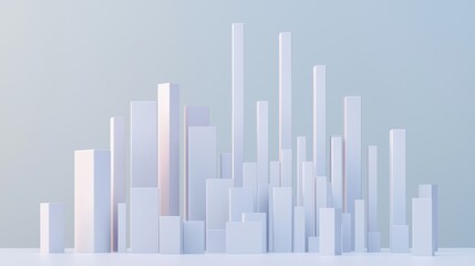 A futuristic city skyline, with buildings shaped like bar graphs representing economic growth and investment potential, 3D illustration